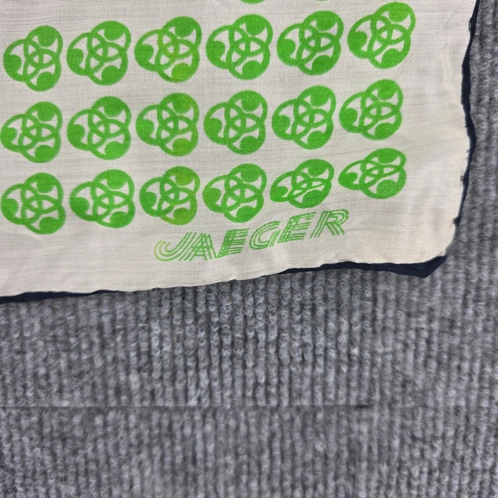 Jaeger Vintage Silk Scarf Made in Italy Green Navy Blue Geometric Square 26x26